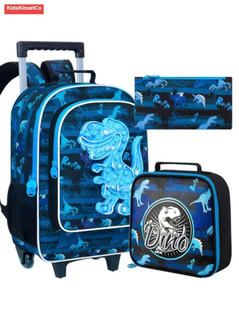 Rolling Backpack for Boys, Wheeled Bookbag with Lunch Box and Pencil Case, Kids